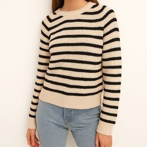 Simons Icone Black and Cream Knit Striped Sweater